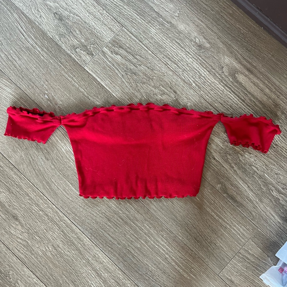 Off the shoulder red crop top